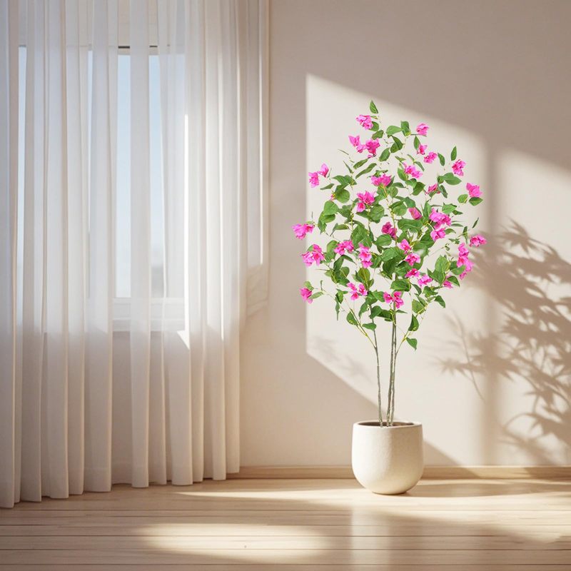 Image of Bougainvillea Artificial Tree, 150cm Artificial With Flowers In Plastic Pot, Artificial Plant With Real Touch Leaves, Faux Blooming Tree For Home Office Decor