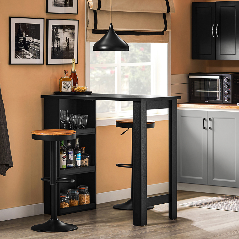 Image of Sobuy Kitchen Counter Bar Table With 3 Storage Surfaces, Standing Table For Small Rooms, High Trestle Table For Kitchen, Living Room Or Office Black 112 X 106 X 57 Cm Fwt17-ii-sch