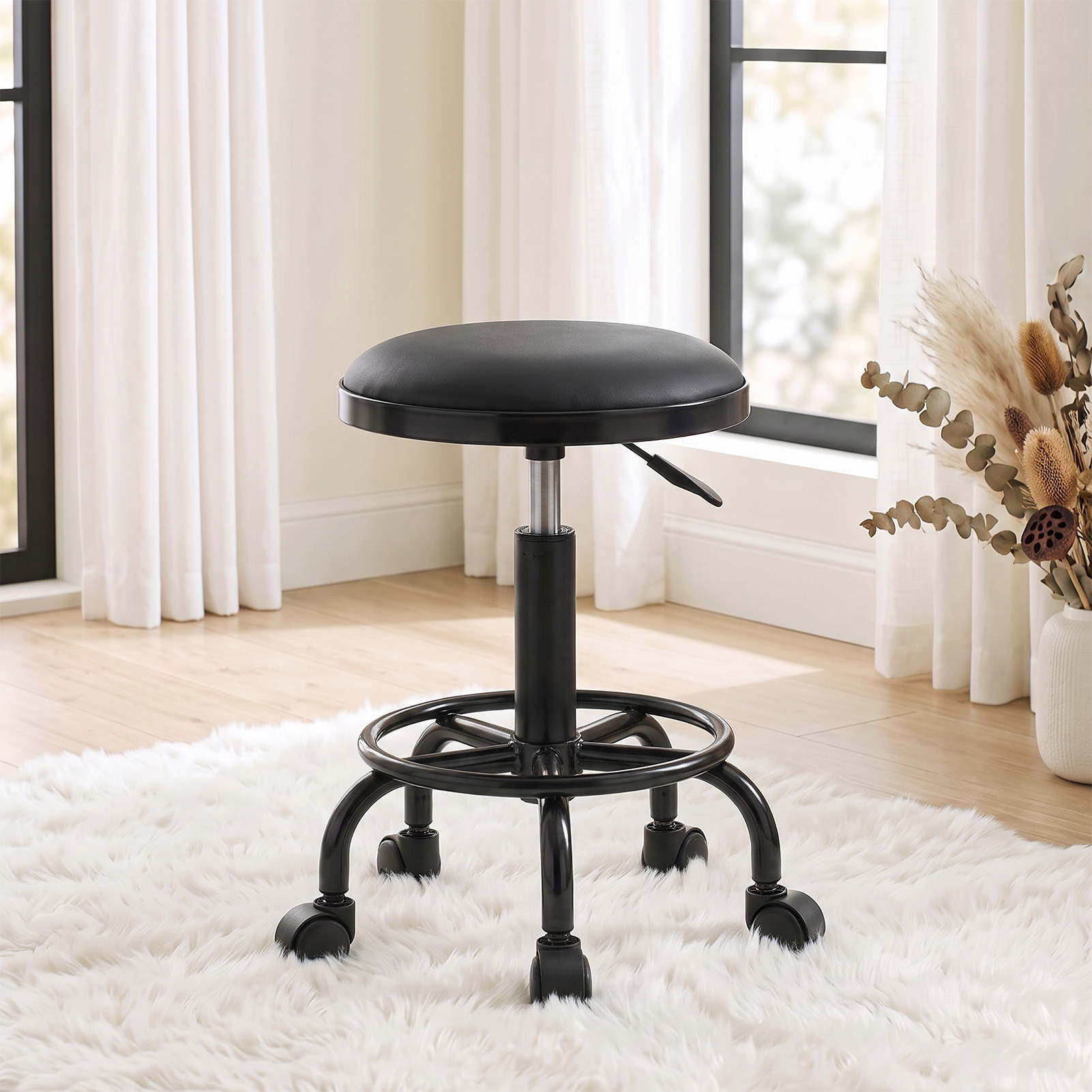 Height Adjustable Swivel Makeup Stool on Wheels