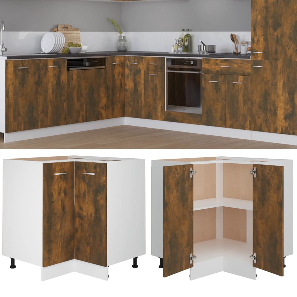 Image of Vidaxl Kitchen Cabinet "" Smoked Oak 75.5x75.5x81.5 Cm Wood-based Material, Storage Cabinet, Base Cabinet, Dish Cabinet, Base Cabinet Kitchen, Cabinet