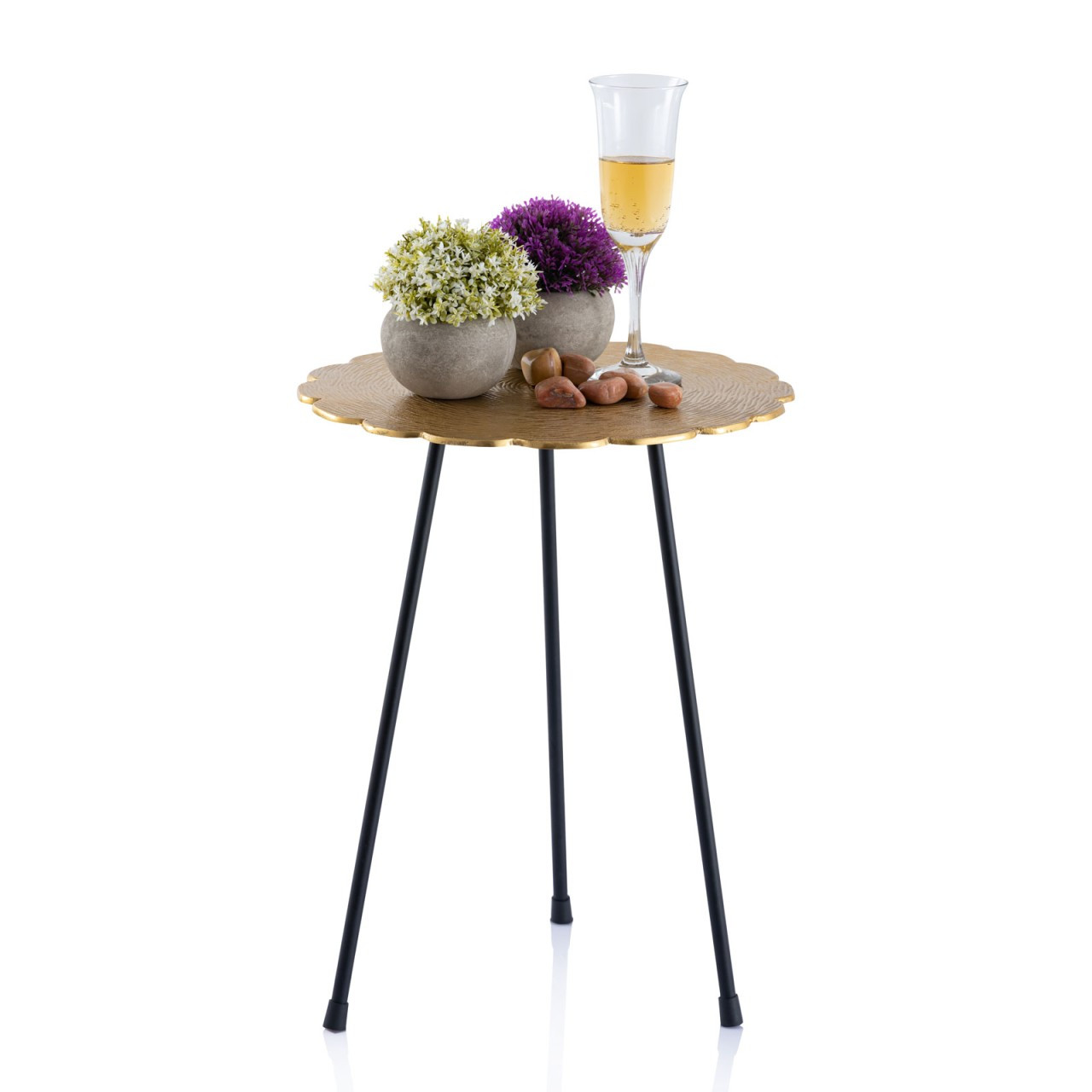 Image of Side Table Metal Decorative Table , Ø 35 X H , Round Aluminum With Texture, Silver Or Gold