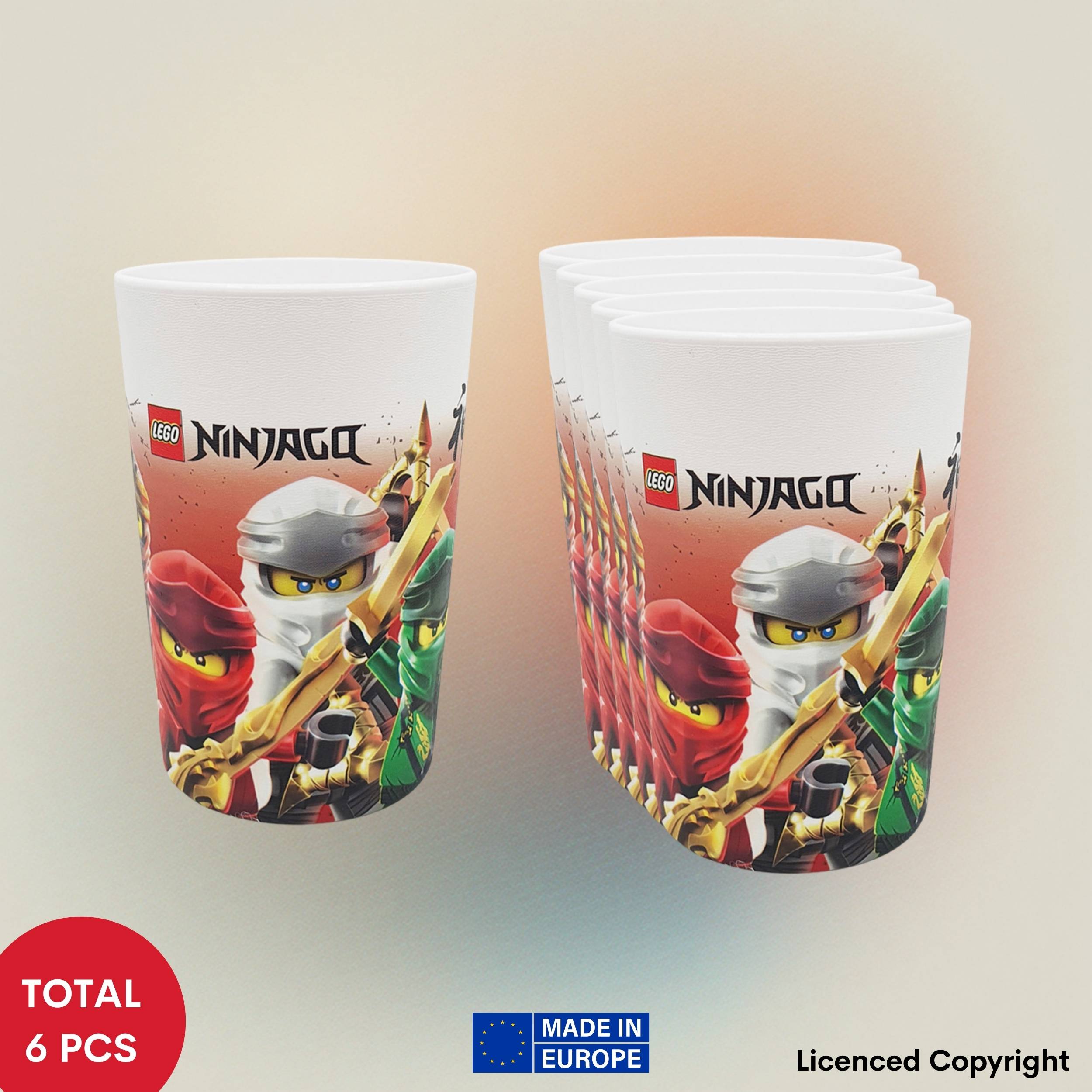 E-shop 6-tlg. LEGO NINJAGO Becher-Set  3×2 wiederverwendbare Trinkbecher (230 ml) im -Design  Robuste Becher für Kinder, ideal für Partys, Ausflüge &