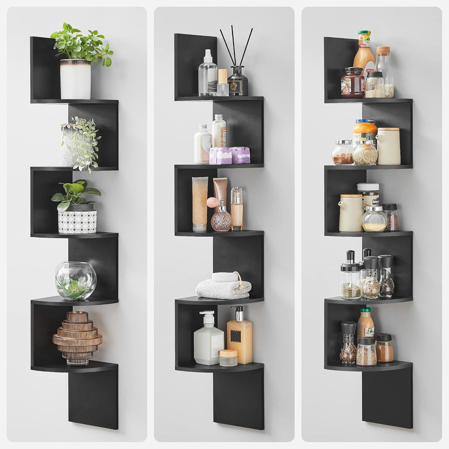 TEMU 2 Pack Corner Shelf Unit Wall Mount 5 Tier Wood Floating Shelves, Easy-to-assemble Tiered Wall Storage, Bookcase Wall Organizer For Bedrooms,
