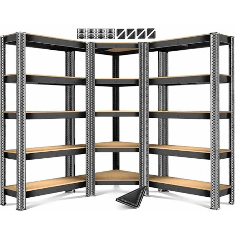 TEMU MASKO® 'étagères métallique de rangement 3 pièces avec 1x étagère d'angle & 2x étagères de rangement, 15 niveaux | Étagères en panneau MDF,