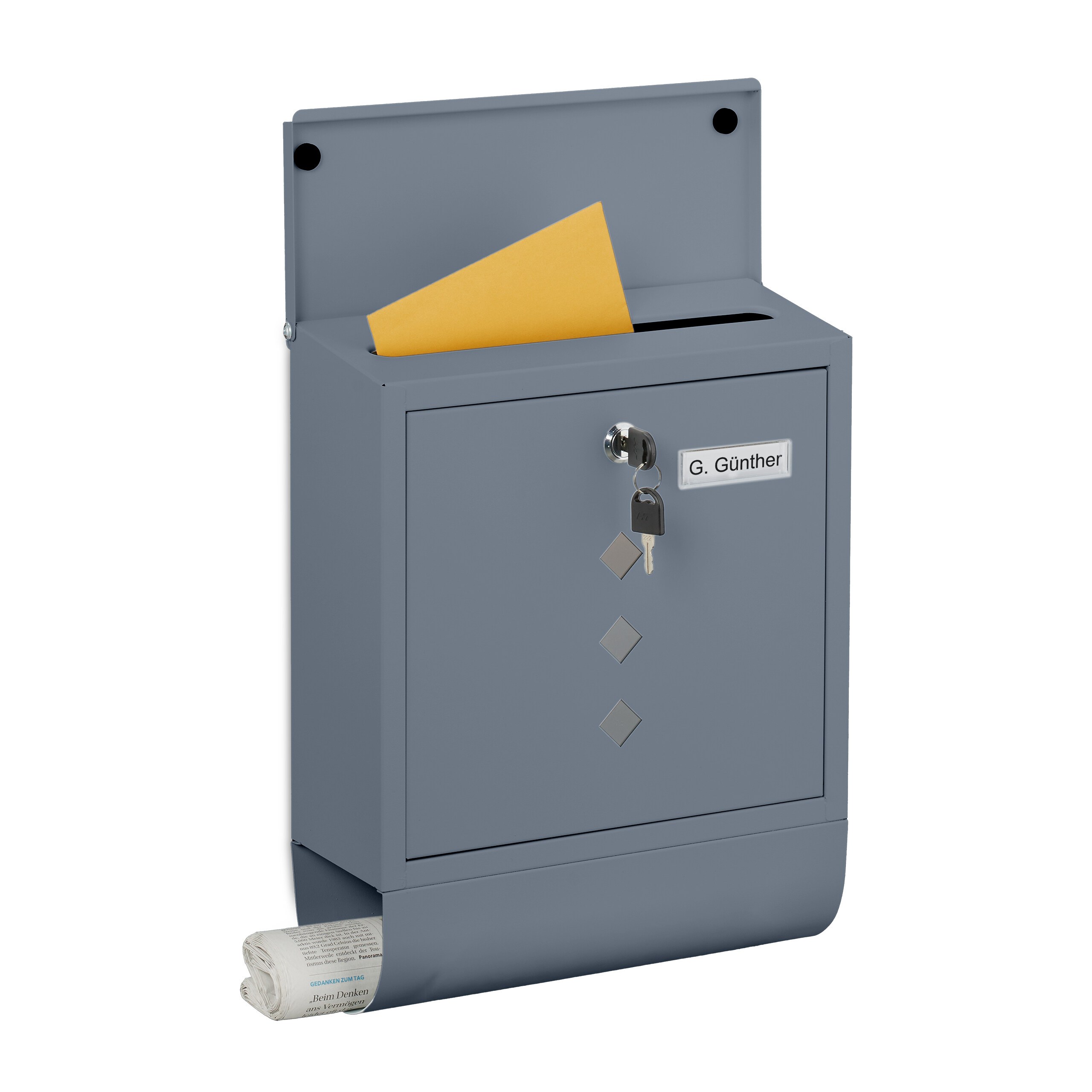 TEMU Cassetta postale, , 4 chiavi, ferro, 38 x 31 x 13 cm, , scomparto portagiornali con tubo e aletta antipioggia, per , e , buca delle lettere,