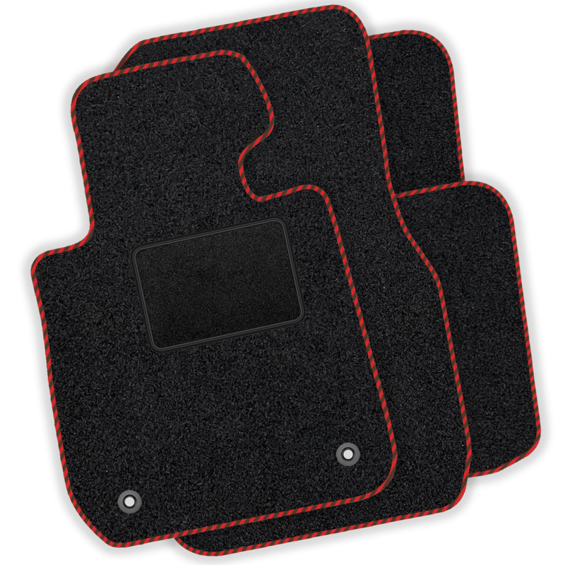 Velvet Floor Mat Set Compatible With Ford Mustang V Lift 2011-2014 - Red Stitching