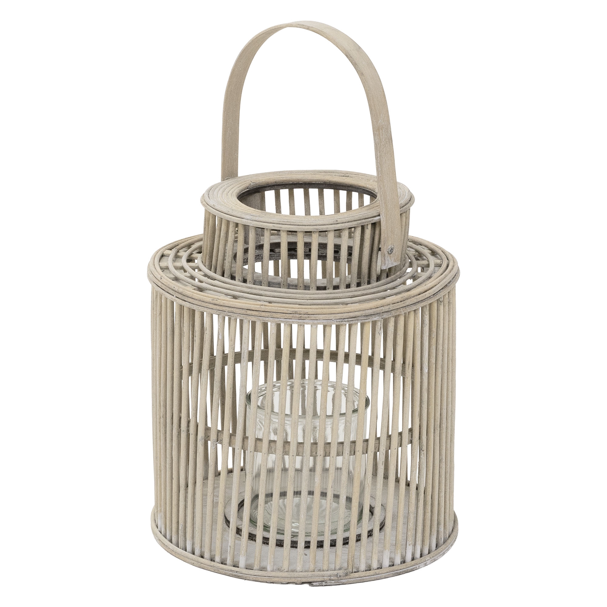 Ecd Germany Bamboo Lantern, , , Garden Lantern With Handle & Glass Insert, Boho Bamboo Lantern, Candle Holder , Indoor/outdoor, Decorative Lantern For Terrace Balcony & Living Room