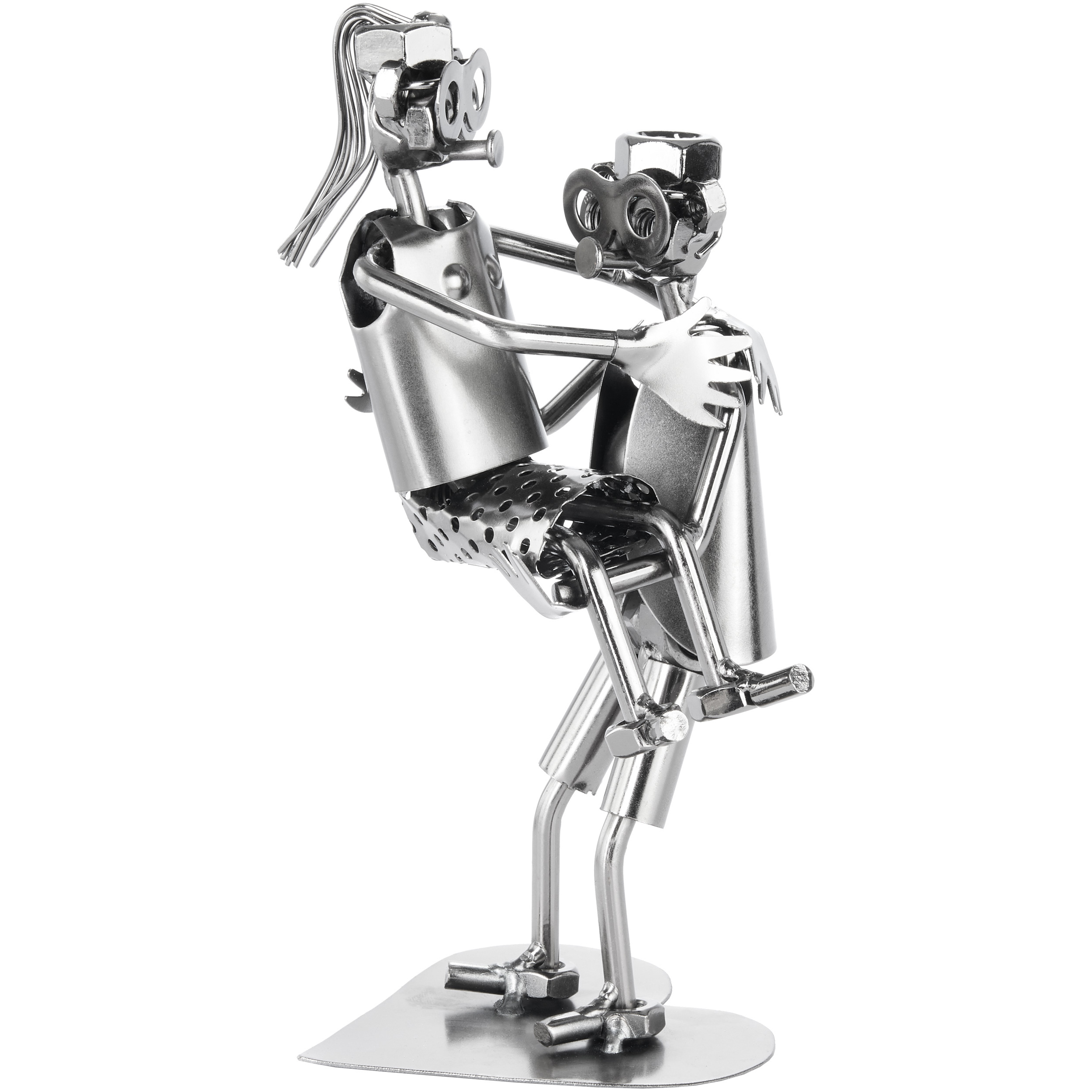 Image of Brubaker Screw Couple Figurine - Woman On Man's - Iron Metal Figurine - Handcrafted Metal Love Figure