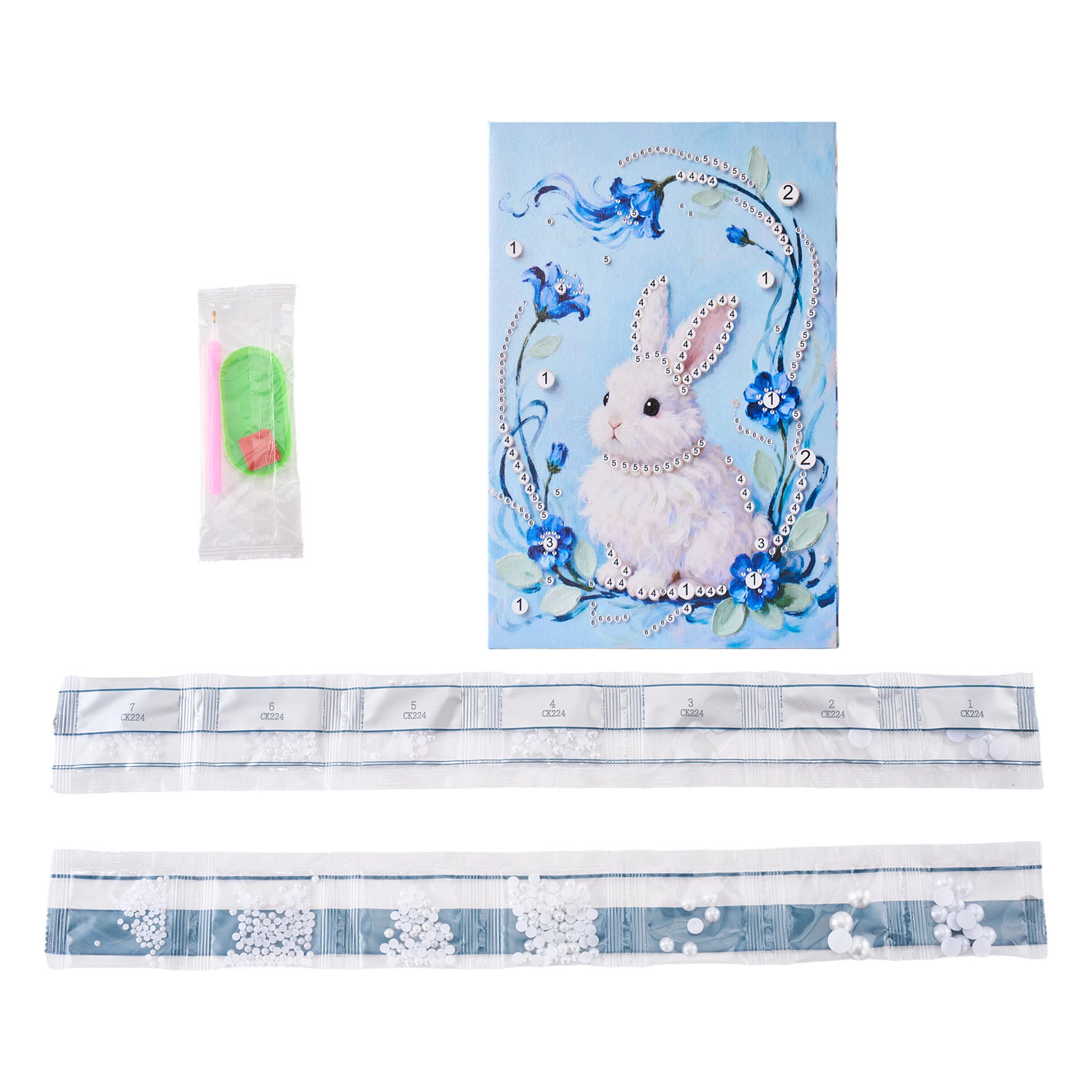 DIY Pearl Painting Kit with Frame, Cute Rabbit Design 3D Diamond Art