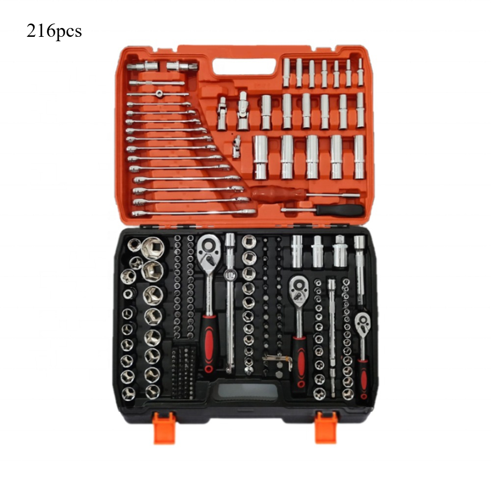 TEMU 216pcs Tool Set - Heat-treated Socket Wrench Orange/black Storage Case For Automotive/home/diy Repair