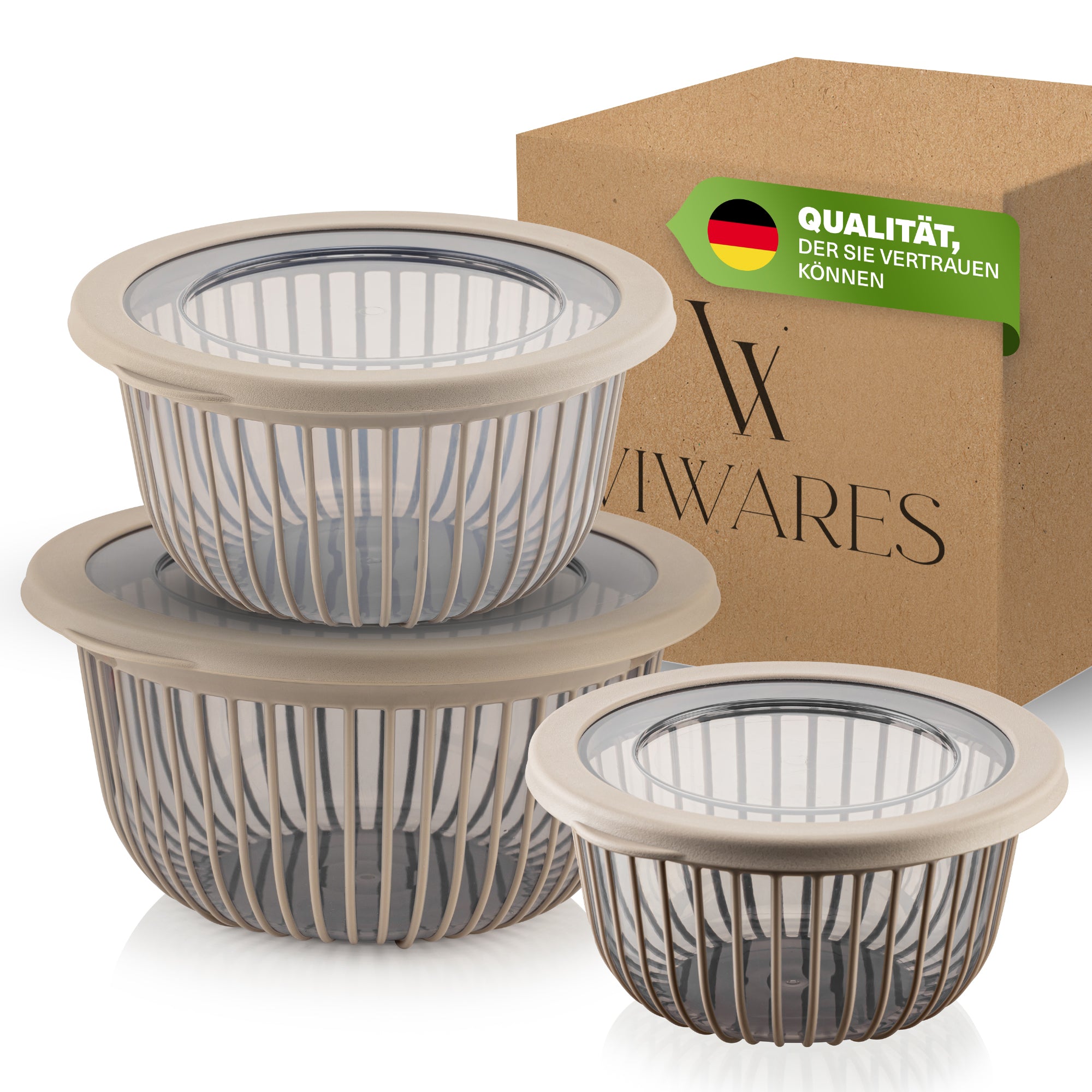 Viwares Bowl With Lid – 3-piece Set In Beige (1, 2, And 3 ) – Versatile And Stylish Storage Solution