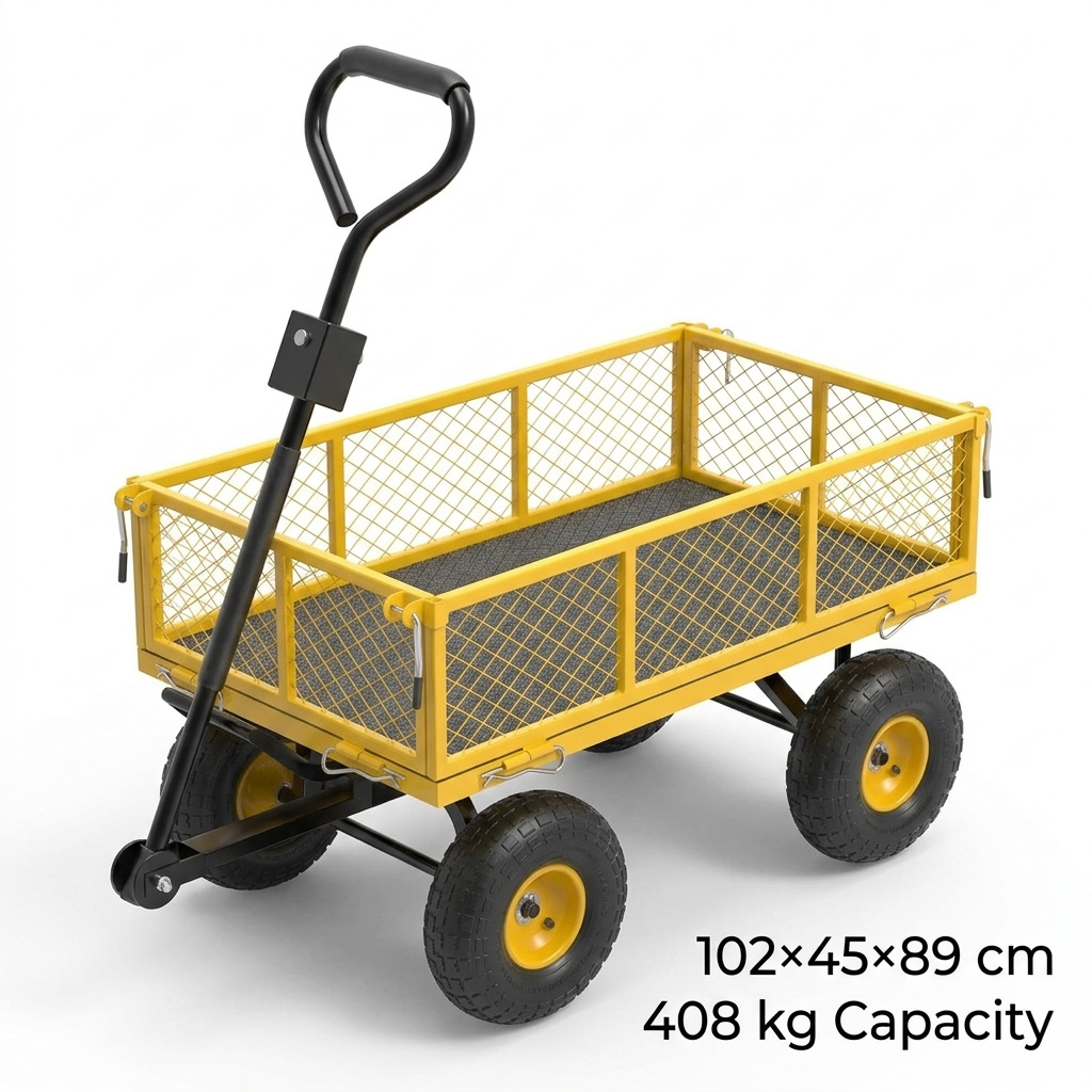 TEMU Chariot de transport de jardin robuste, charge maximale 400 kg, panneaux latéraux amovibles et poignée pivotante, compatible tous terrains, pour