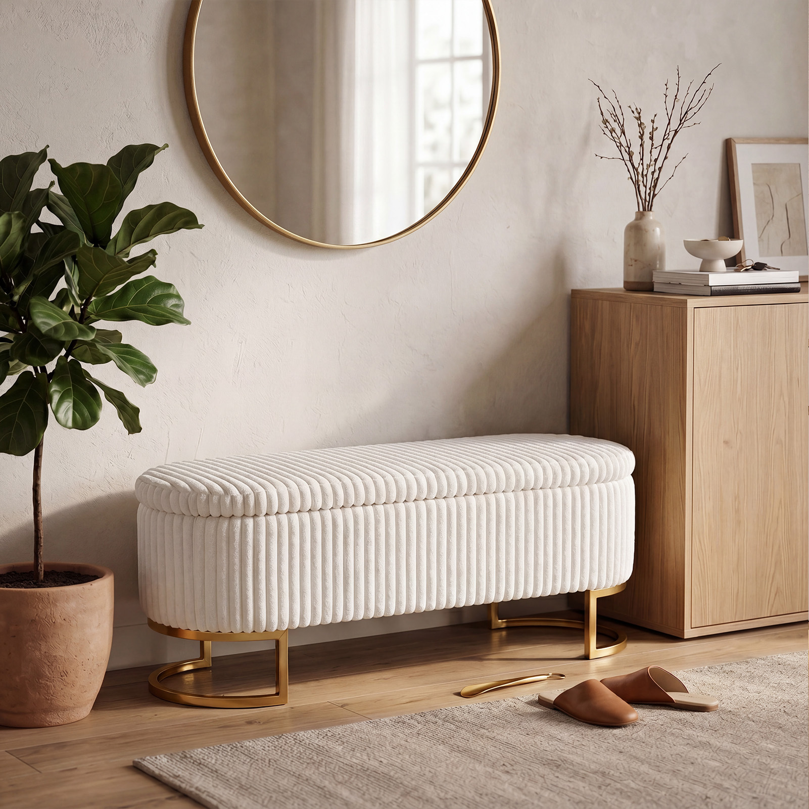 Upholstered Storage Bench with Flip Lid