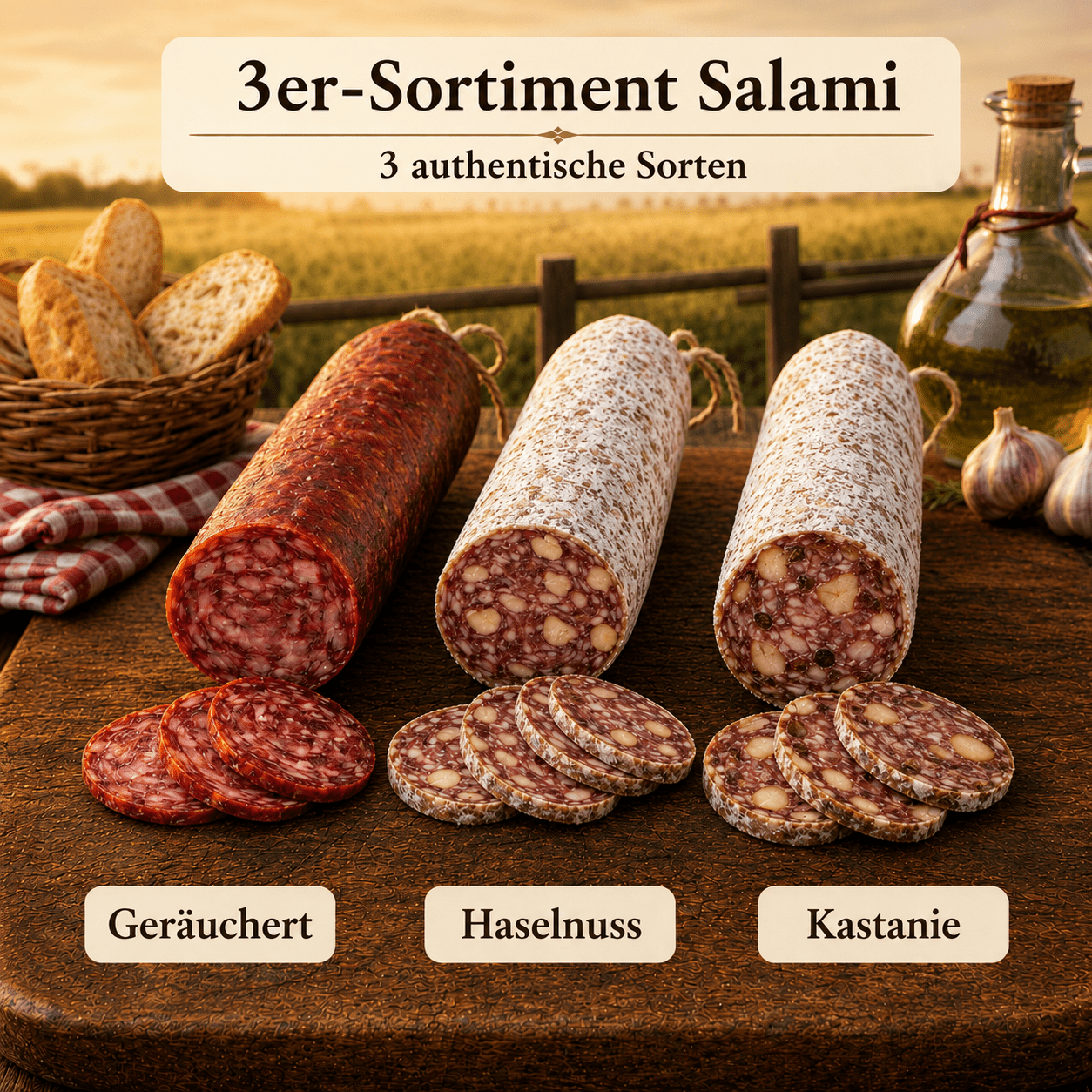 Image of 3-piece Salami Assortment - Flavors: Smoked, Hazelnuts And Chestnuts, Figs And Nuts ◈ 100% French Salami ◈ Natural Casings And Hand-tied ◈ Artisanal Craftsmanship By Chillet House Since 1902
