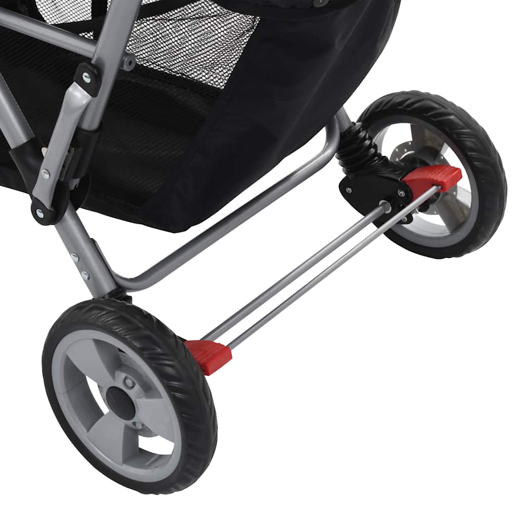Tweepersoons Kinderwagen, Roos en Zwart Staal, Dubbele Kinderwagen