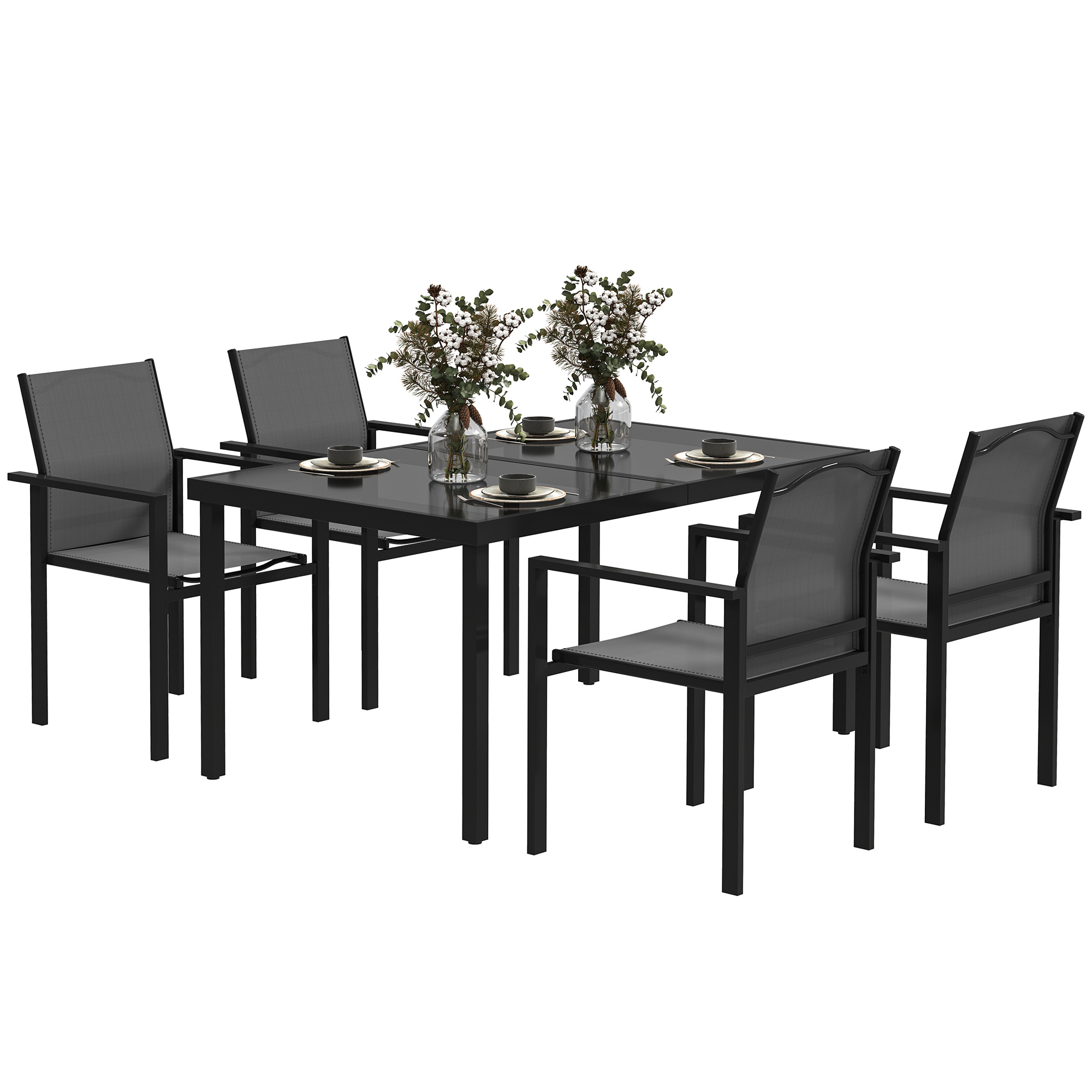 Juego de Jardín Outsunny para 4 Personas, Mesa de Vidrio Templado de 140 cm con 4 Silla...