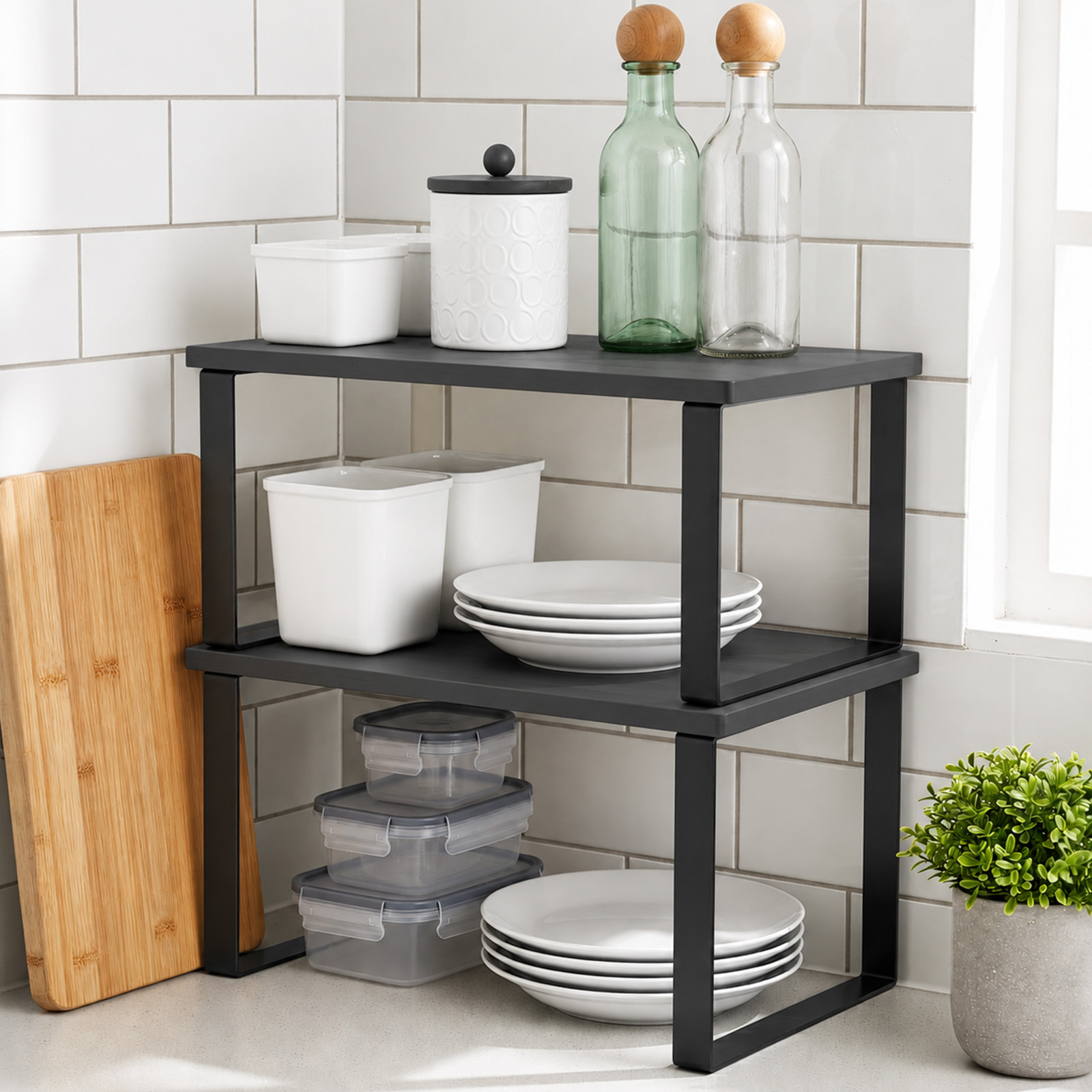 Image of Set Of 2 Kitchen Counter Shelves, Cabinet Organizer Rack, Kitchen Storage, Spice Rack, Expandable, For Spices, Dishes, Cups, And Kitchen Accessories, /brown