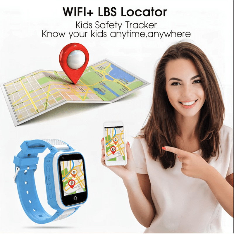 Ceas smartwatch copii , Rezistent la apa, 1.4 inch, apel video, blocare apel, monitorizare spion, Albastru