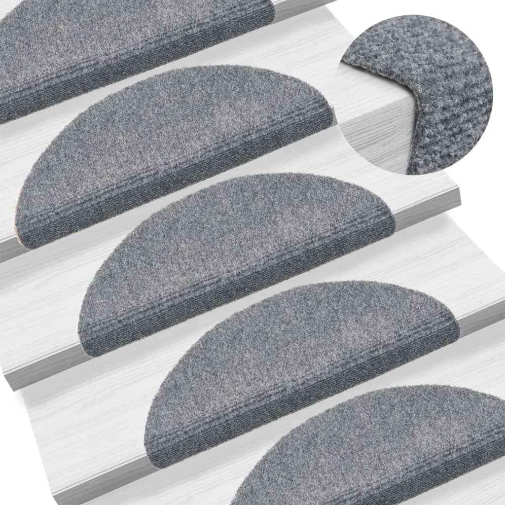 

15 Pieces Self-adhesive Stair Mats Needle Felt 56x17x3cm Light Grey