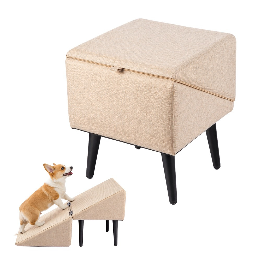 Lightweight Foldable Dog Ramp For Bed, Stable With Non-slip Stool For Small And Older Dogs