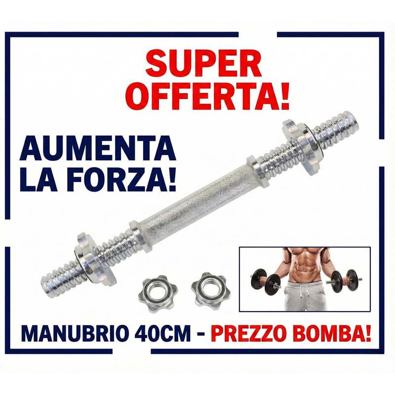 TEMU Barra 40cm Palestra Bilanciere Corto Filettato in Acciaio Cromato . Kit con 2 Ghiere a Stella . Impugnatura Zigrinata Antiscivolo. per Dischi