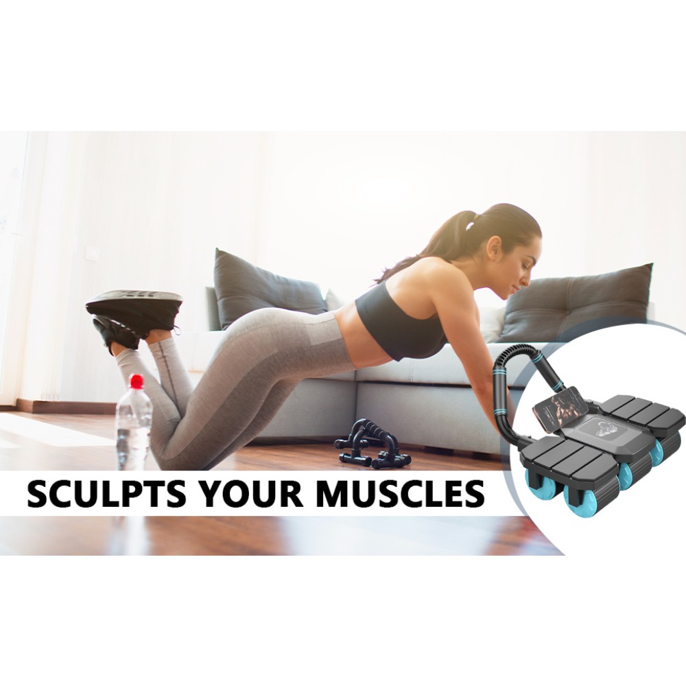 Rouleau abdominal à rebond automatique et stabilité à 6 roues, roue d'entraînement des muscles abdominaux pour l'entraînement du noyau, entraîneur de noyau robuste de 150 kg, avec support de téléphone