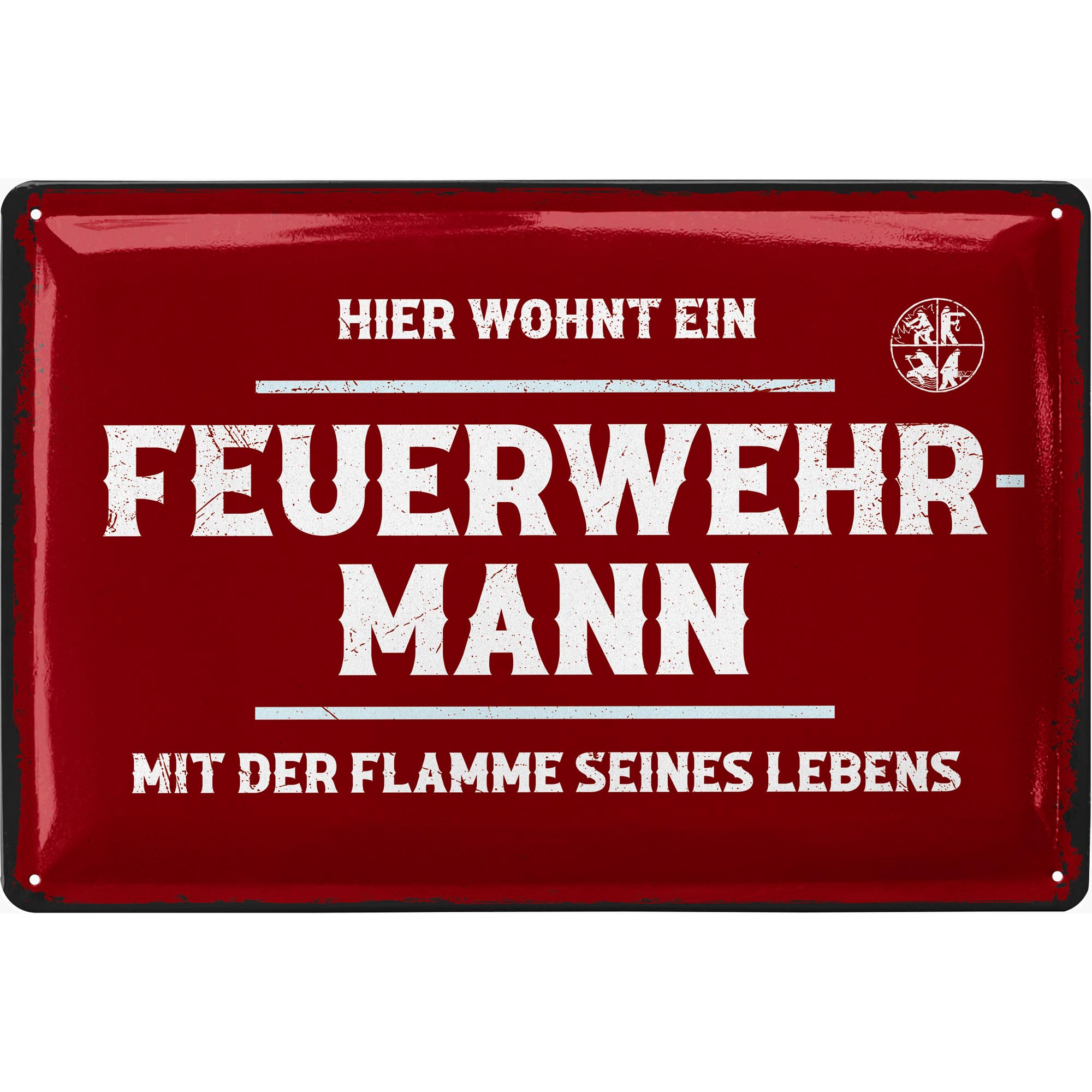 E-shop Blechschild - wohnt ein Feuerwehrmann mit der Flamme seines Lebens - Feuerwehr Geschenke für Männer, Geschenkideen für Männer, Feuerwehr Deko