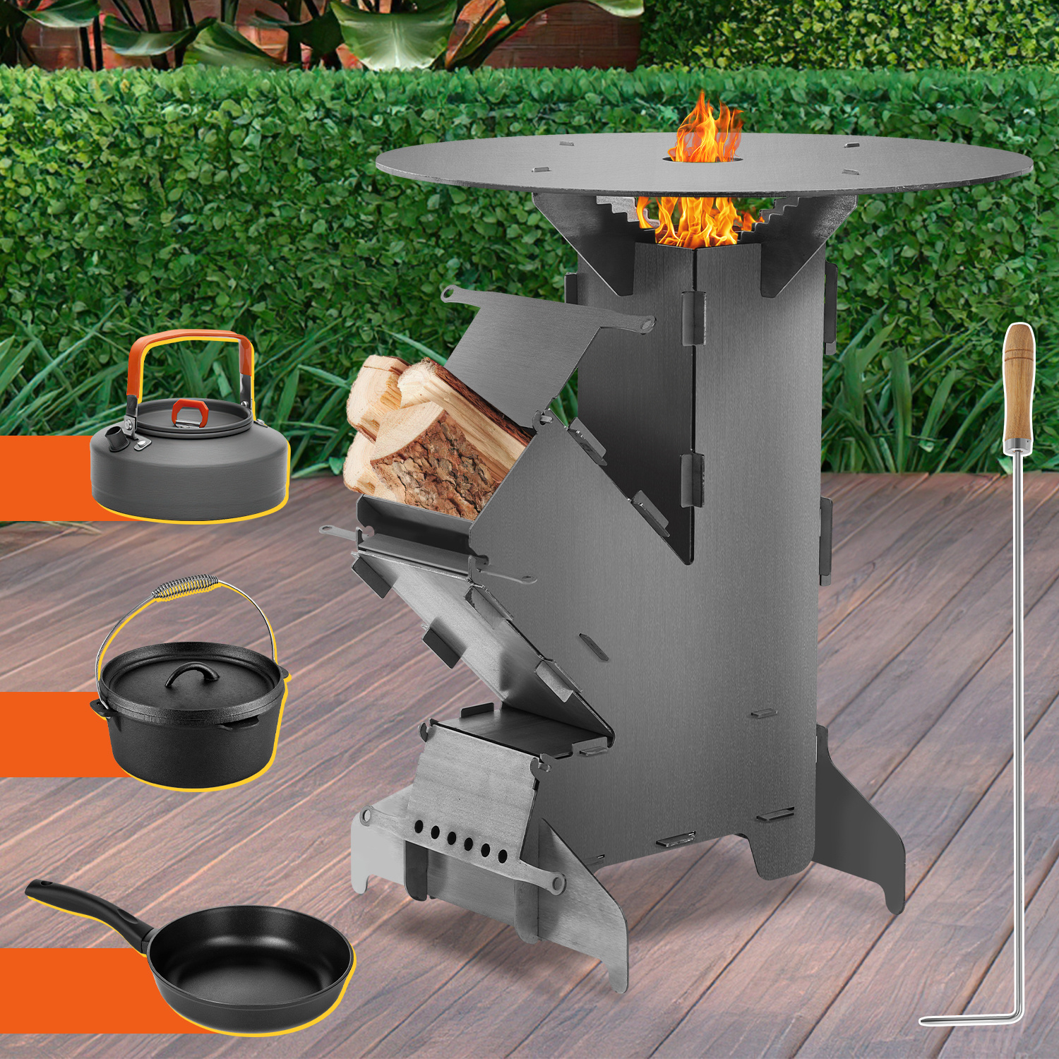 

Cecaylie Rocket Stove Rocket Stove With Fire For Camping Cooker Rocket Stove Barbecue Camping Hobo Wood Stove Fire Plate 50cm