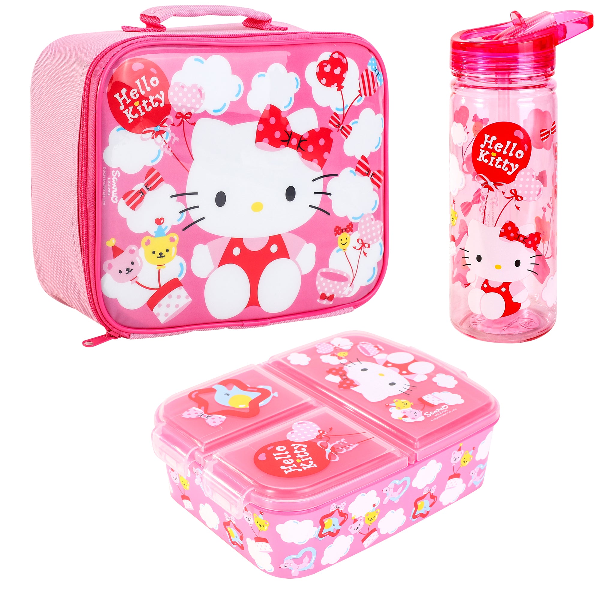 TEMU Hello Kitty Kids Lunch Box Set – Insulated Lunch Bag, Multi-compartment Lunch Box & 580ml Water Bottle, Bpa-free