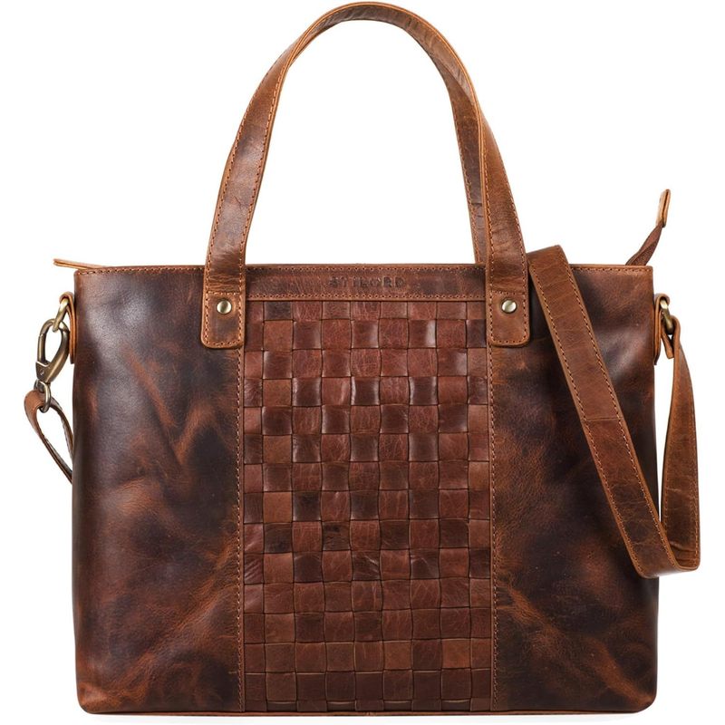 Braided Leather Handbag with Removable Shoulder Strap, Medium Large Shopper Bag, Evening Bag for Women, Genuine Leather, Brown