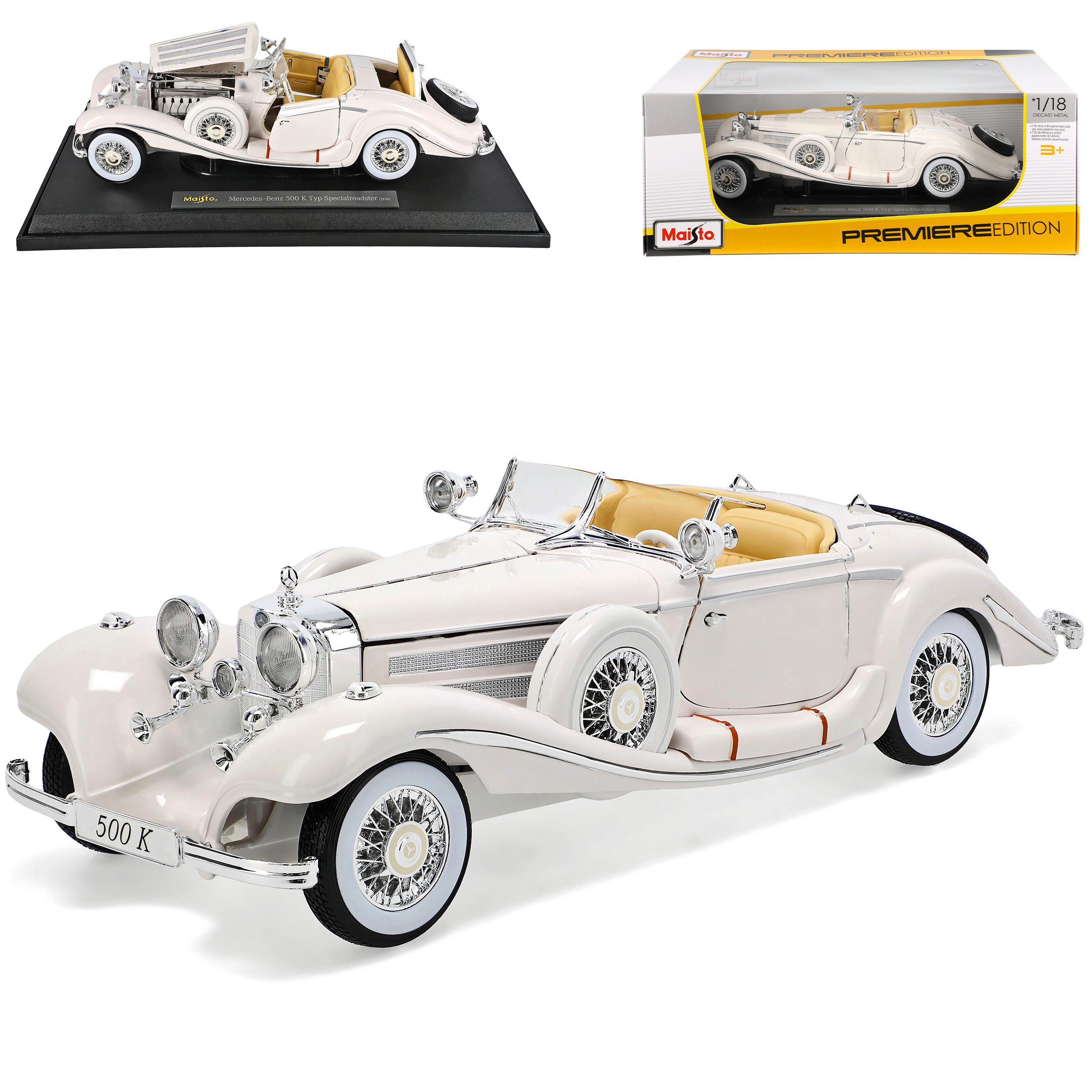 Mercedes-benz 500k Special Type Cabriolet White 1936 1/18 Maisto Model Car
