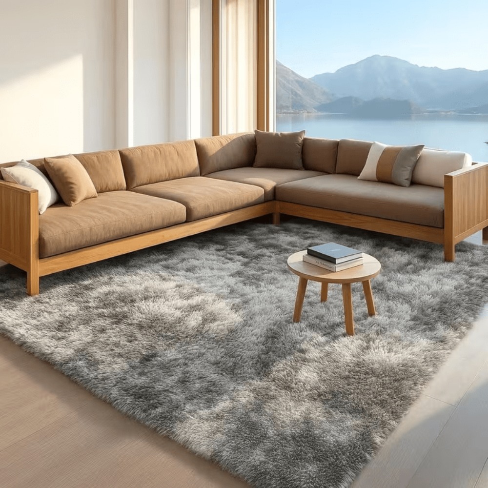 TEMU 300x200cm Soft Plush Carpet - Grey/dark Grey, Super Fluffy Living Room And Bedroom Carpet, Machine Washable, Non Slip Floor Carpet