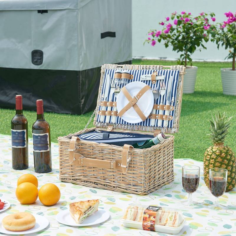 Picnic Basket ' Complete Set Willow White / Blue