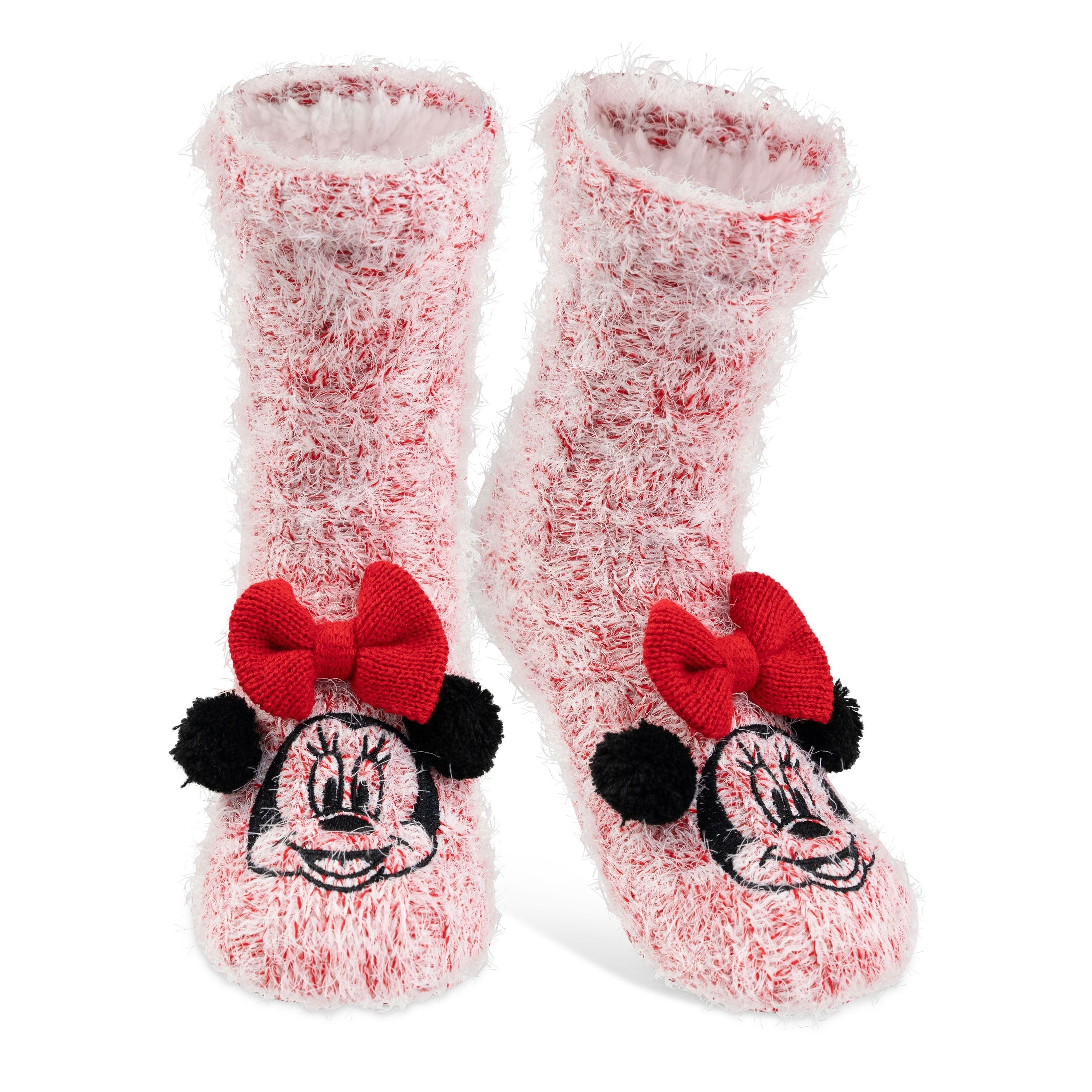 Image of Mouse Cottage Socks - Women's Cozy Socks With Bow And Sherpa Lining, Fluffy Winter Socks, Warm Women's Socks, , Red