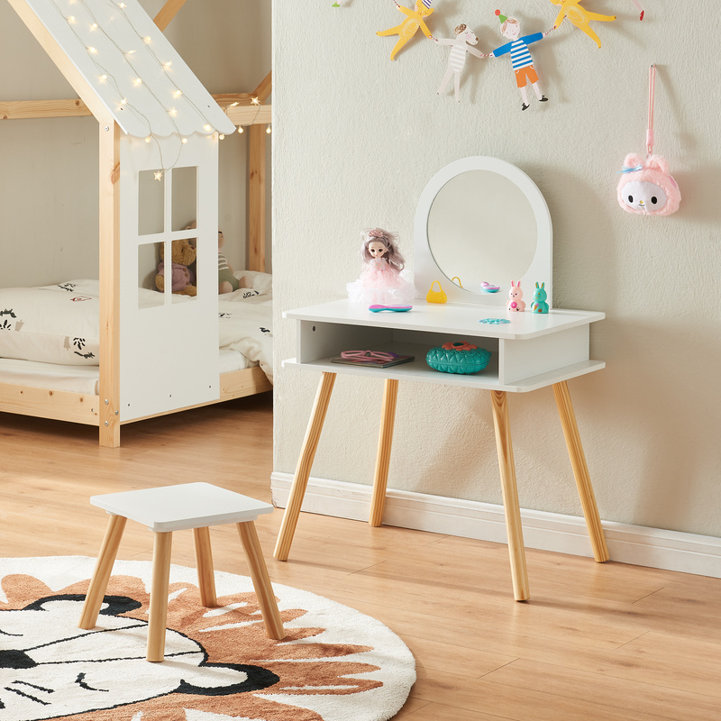 Children's Makeup Table With Stool Ovanåker Dressing Table With Mirror White/natural
