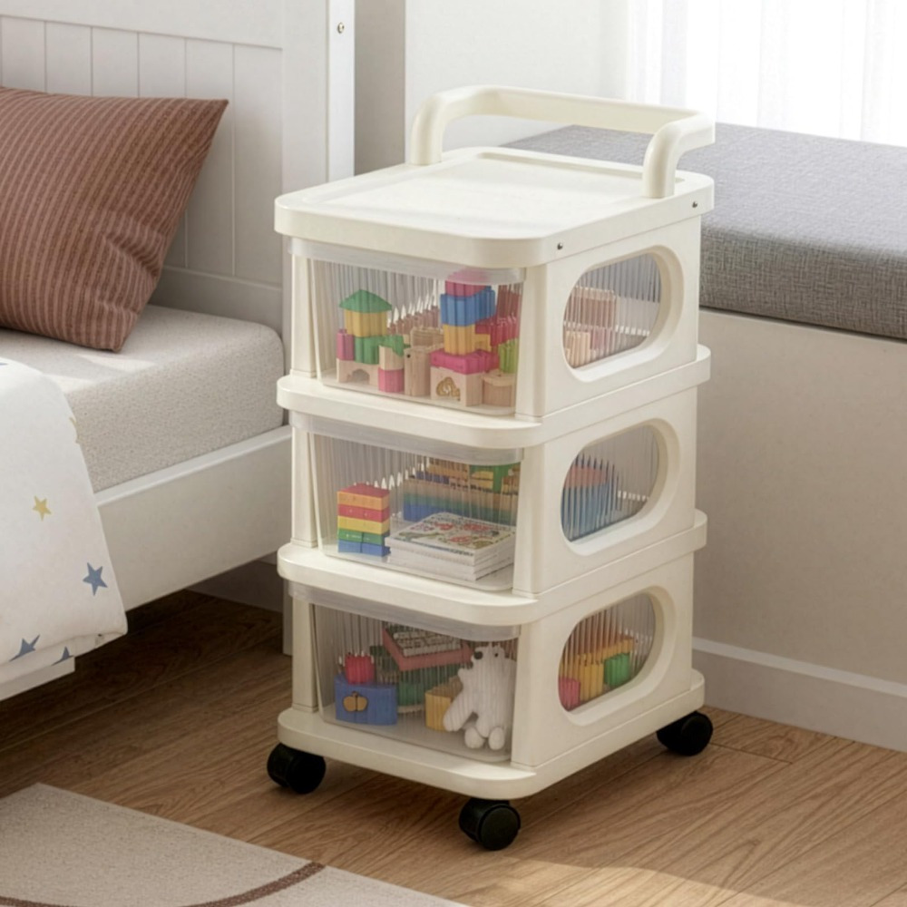 3-tier Mobile Storage Cabinet | Rolling Multifunctional Shelf For Entryway, Hallway & Bedroom | Lightweight Side Cabinet / Nightstand, Space- & Versatile