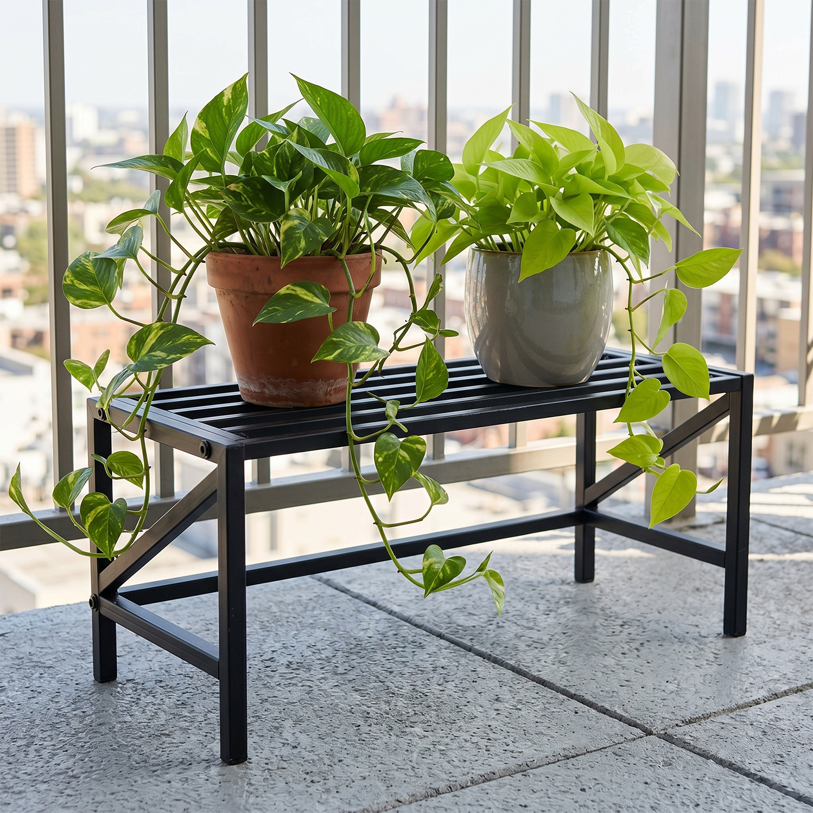TEMU 1pc Metal Floor-standing Flower Rack, Single-layer Narrow Long Storage Rack, Indoor Living Room Windowsill Rack For Pothos And Succulent Plants,