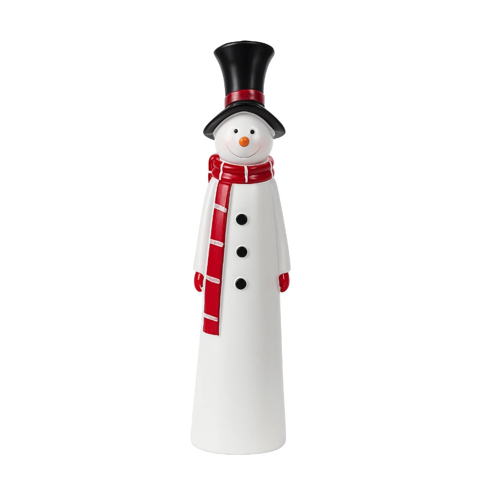 TEMU 1pc Elegant Snowman Resin Statue With Black Top Hat & Red Scarf - Self-standing Indoor/outdoor Christmas Decoration