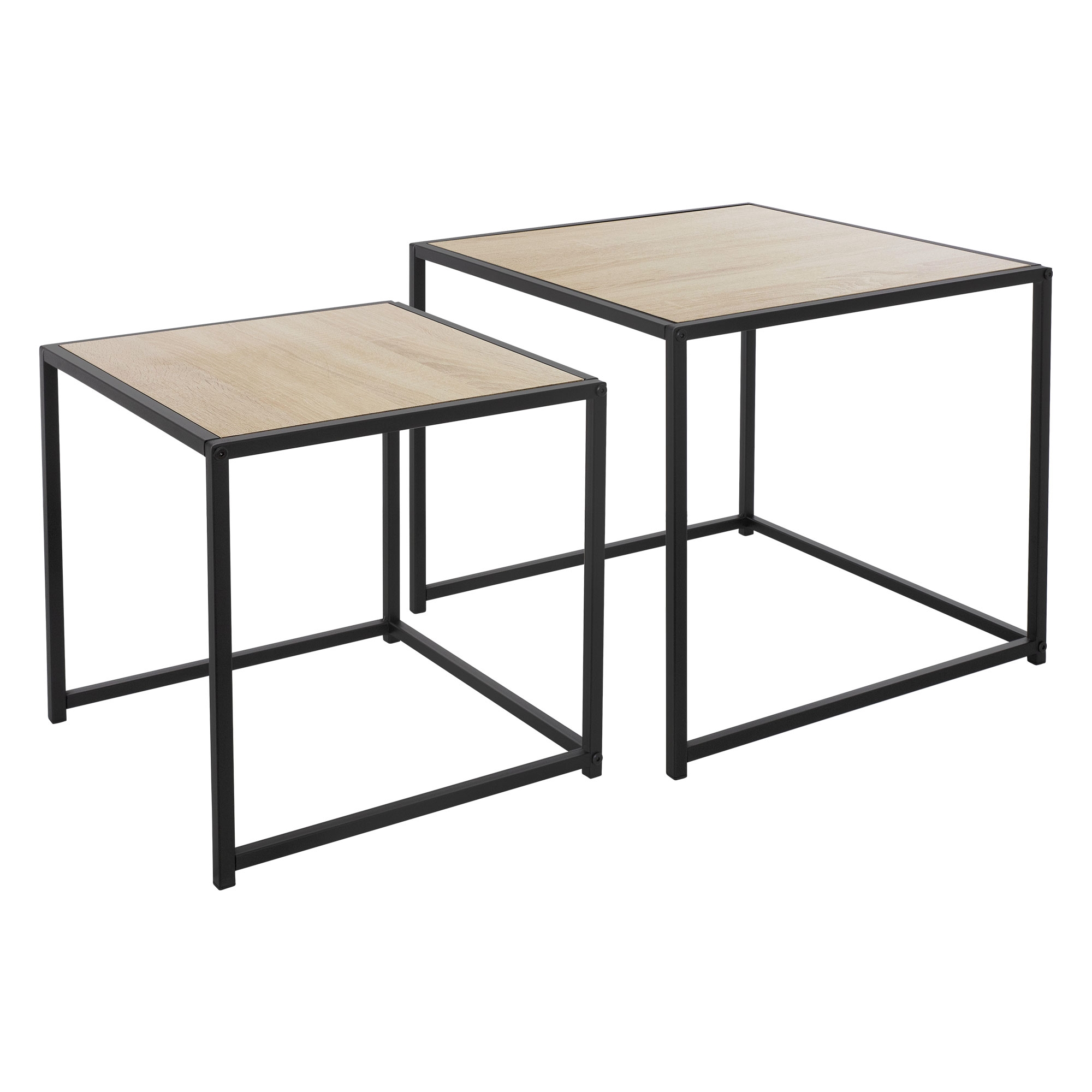 Ml-design Side Table 2pcss Set 40x40x40cm/50x50x45cm, Square, Black/oak Optics, Metal Frame, Stackable, Coffee Table Set 2 Sizes, 2pcss Living Room Tables, Sofa Coffee Tables