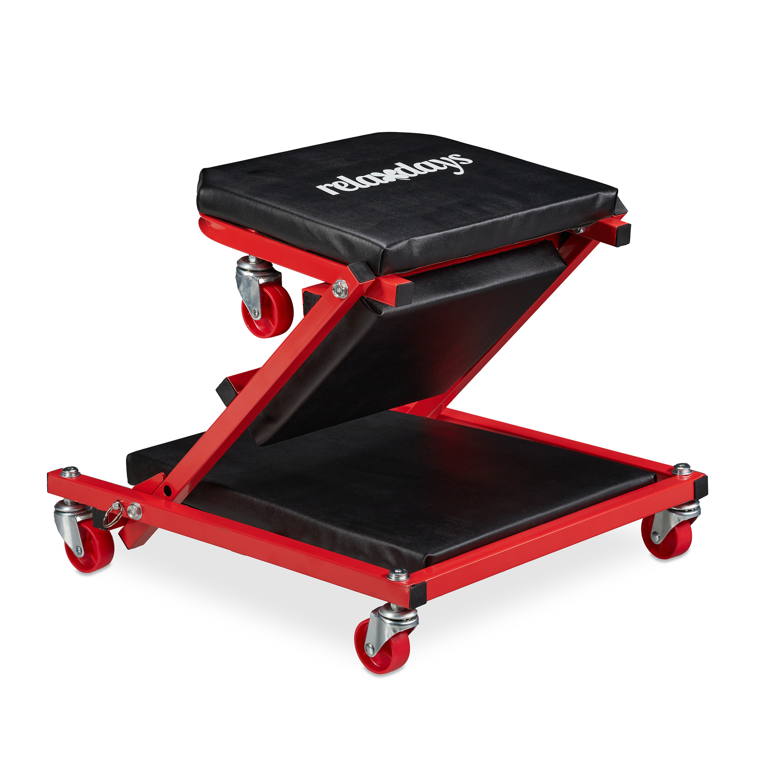 TEMU Carro de , 150 kg, 91 x 41 x 12 cm como camilla, 46 x 41 x 36 cm como taburete, acero, MDF, espuma EPE, cuero sintético de PVC, negro-, ruedas