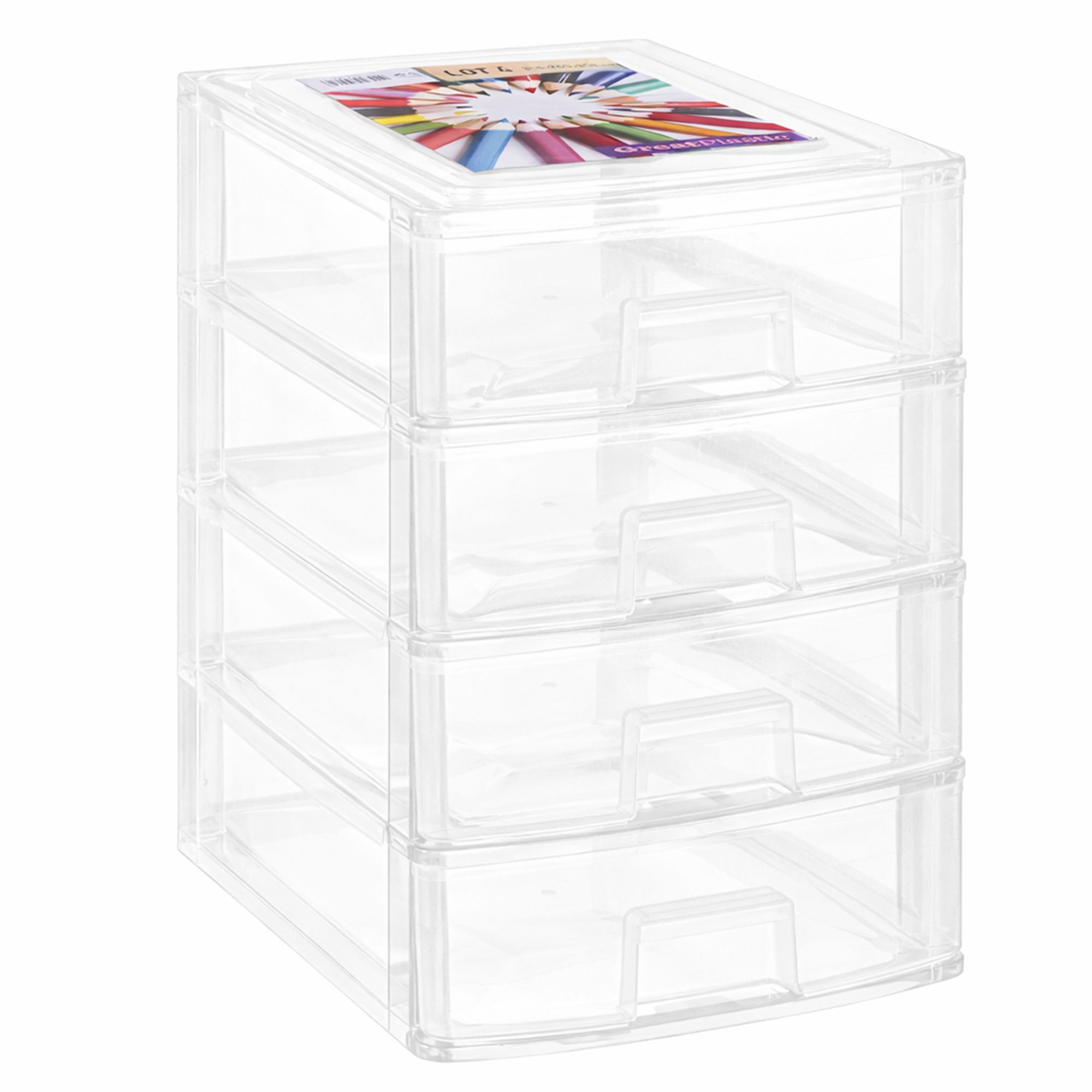 Drawer Box Din A4 With 4 Drawers 35.5x26.5x35 Cm - Transparent Plastic Drawer Organizer For Desk Easy-pull-system