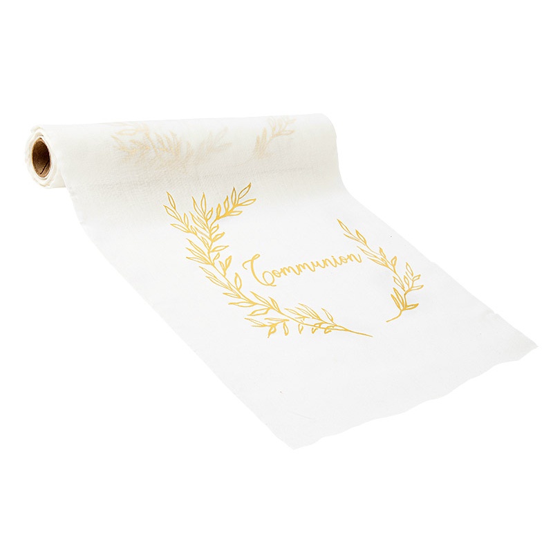 TEMU Chemin de Table Communion Mousseline Blanc et Doré