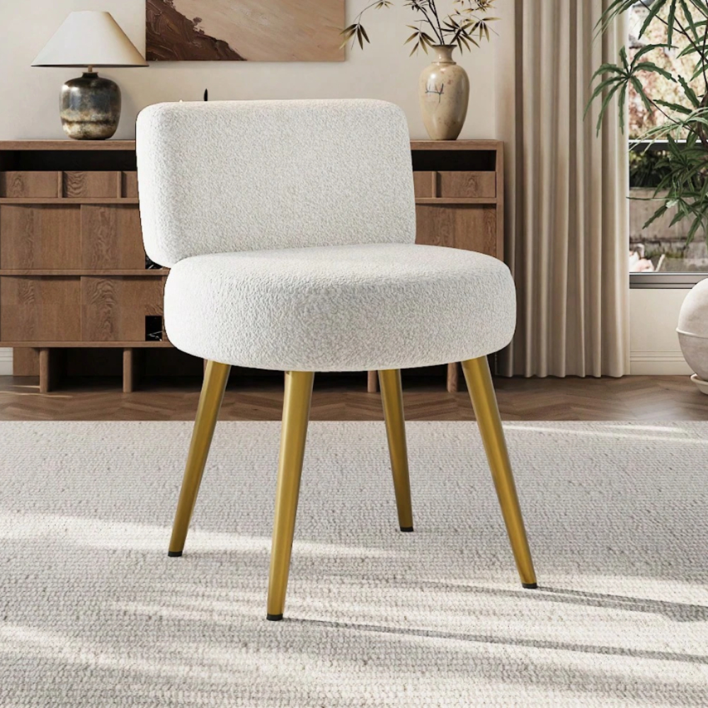 1pc teddy plush cream   vanity stool chair with metal legs plush upholstery dressing table stool accent side chair side corner teddy sofa chair rest chair for living room bedroom lounge makeup room small space