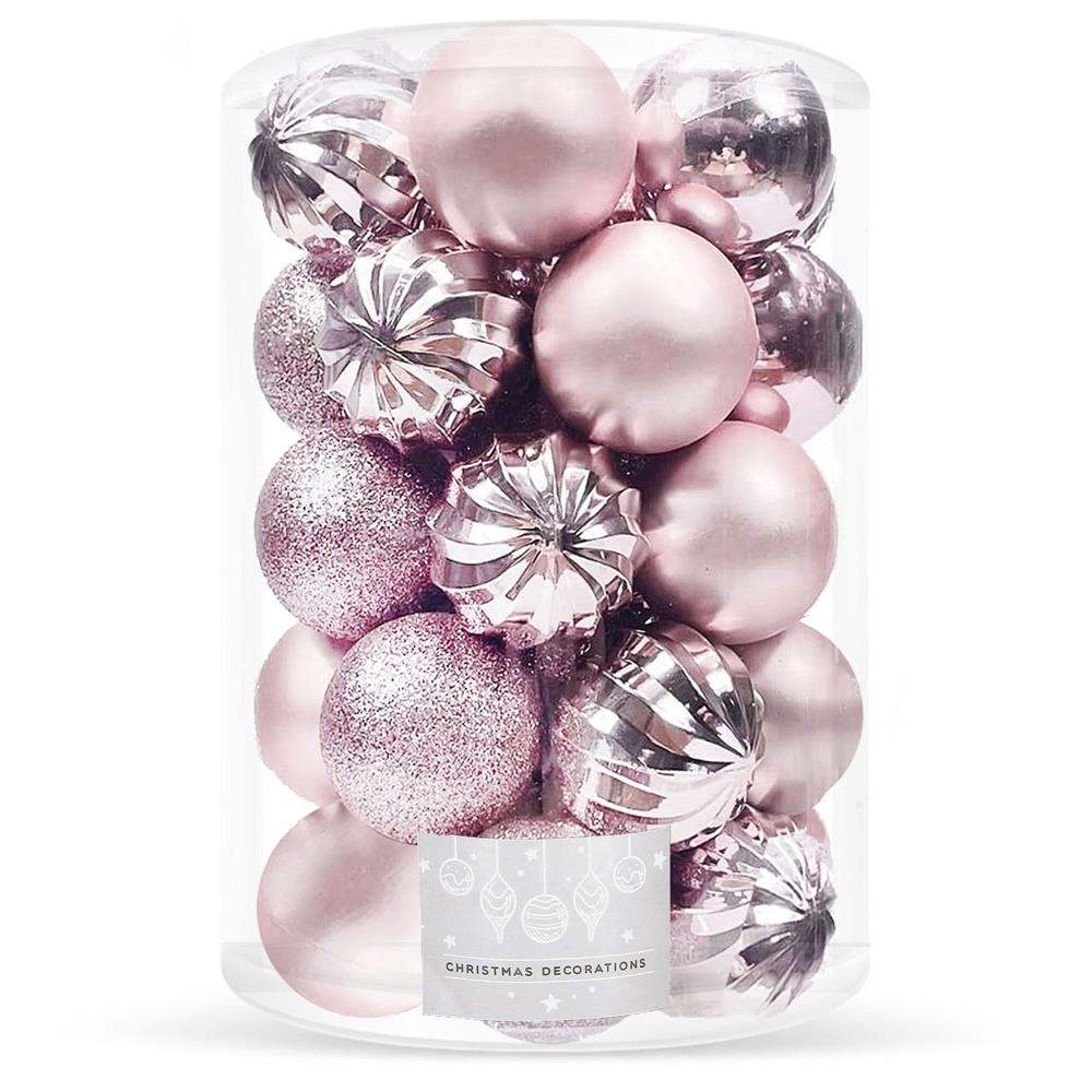 Image of Christmas Balls, 20pcs, 5 Models, 6cm, Pink
