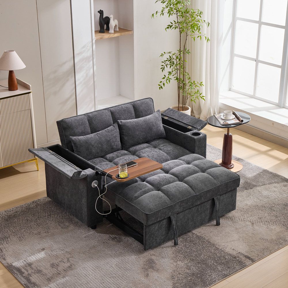 Space- Sleeper Sofa 140.5x74x82cm – Extends To 161cm – 3-position Adjustable (sit/lie) – Integrated Side Table & Cup Holder – Sturdy Wheels – Ideal For Guest Rooms, Small Apartments