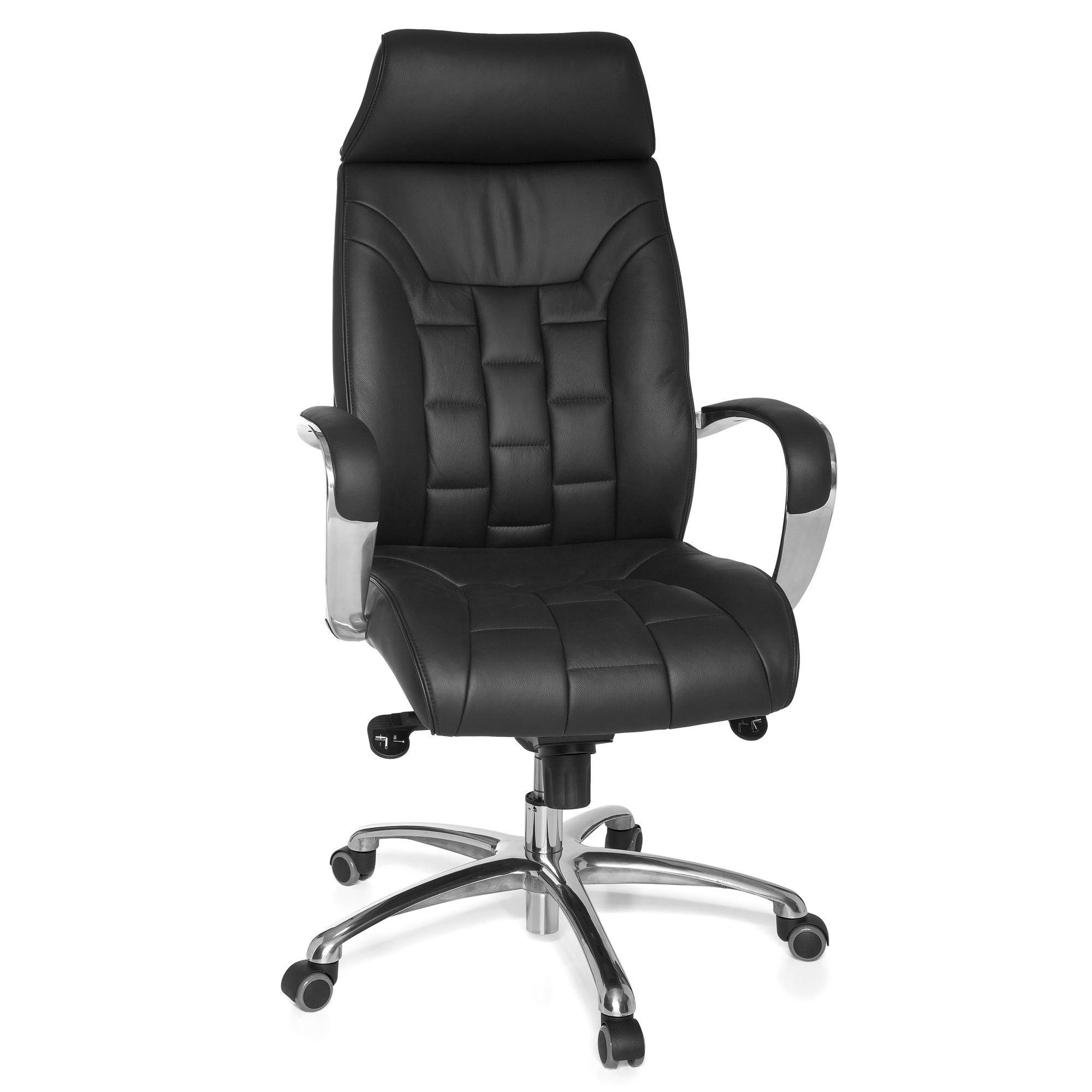 Image of Office Chair Real Leather Black Desk Chair Up To 120kg X-xl Tilt Function Executive Chair Armrests Swivel Chair