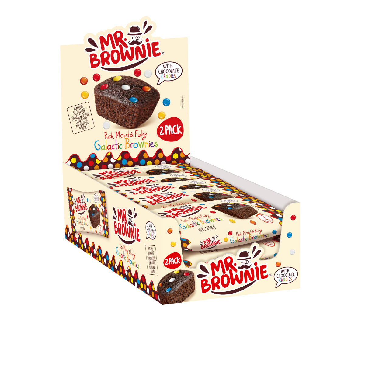 Image of Mr. Brownie Galactic Brownies 12x50g - 12 Individually Wrapped Chocolate Cake Mixes With Chocolate Chips 600g