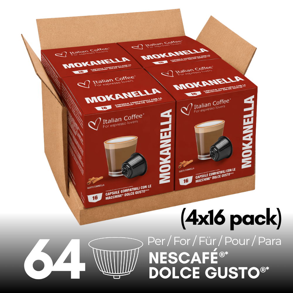 Image of Cinnamon Mocha, Cinnamon Mocha (64 Capsules) For Nescafé Dolce Gusto, 4 Packs Of 16 Capsules, Creamy Drink With Coffee, Cocoa And Cinnamon, Sweet And Spicy Enveloping Flavor