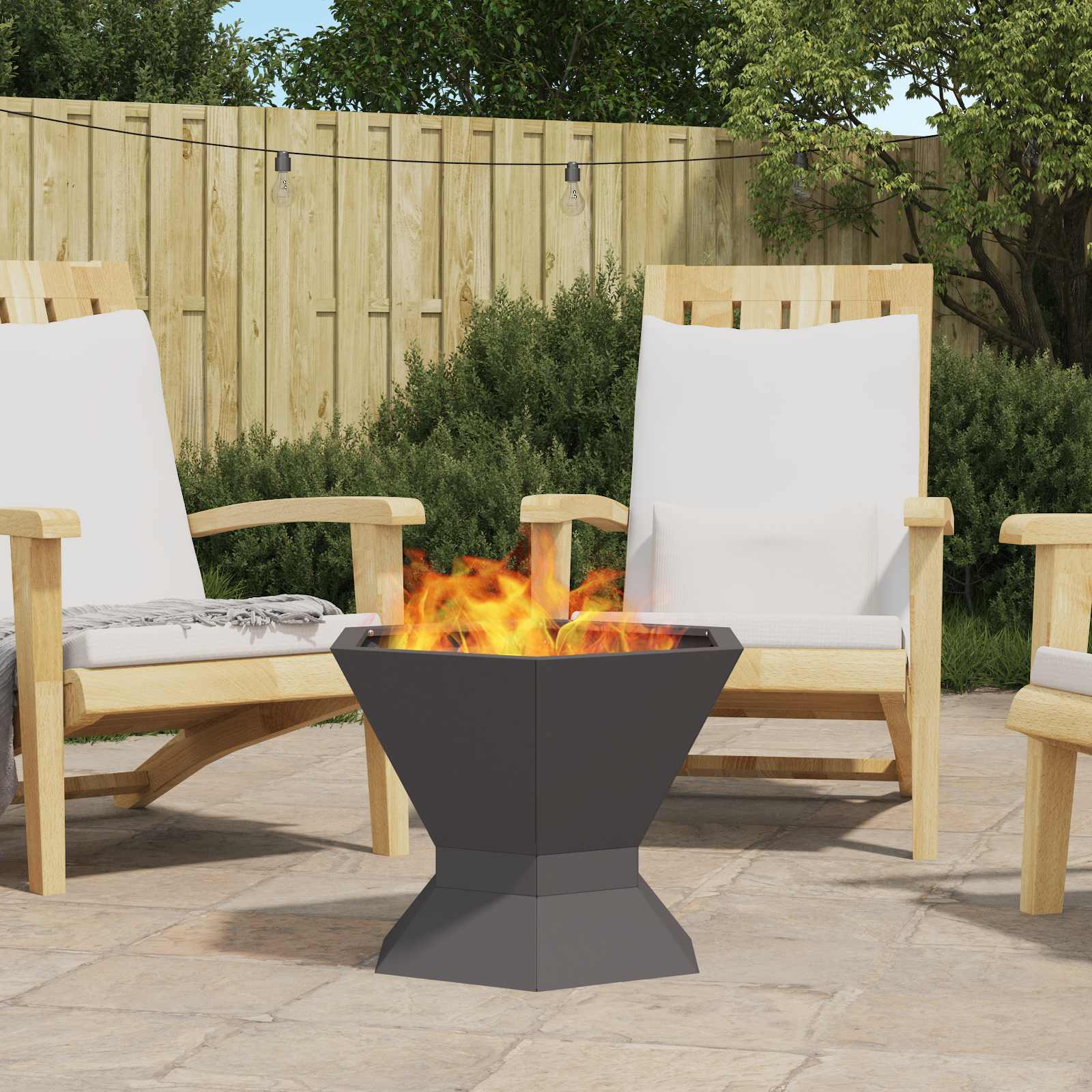 Fire 50 X 50 X 40 Cm Weather-resistant Steel, Garden And Terrace, Modern Fire , Hexagonal, Steel, , Cozy Decor, Heating Solution