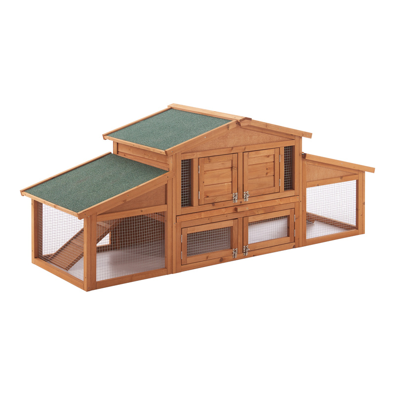 Image of Rabbit Hutch 72 X 180 X 62 Cm Two-storey Rabbit Hutch Small Animal Enclosure Rodent House With Roof Pine Wood